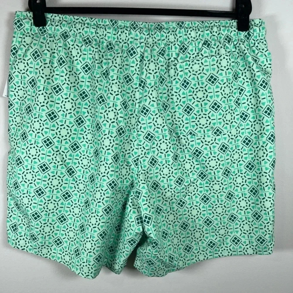 Old Navy Swim Shorts Aqua Green Geometric Print Brief Lined Trunks Summer NEW XL